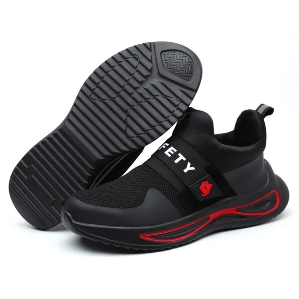 Safety Steel Toe Work Shoes black red Sz 38. SNK0326F